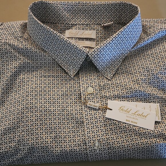 Gold Label Roundtree & Yorke Big & Tall Non-Iron Long Sleeve Geometric X Print S - Picture 3 of 3